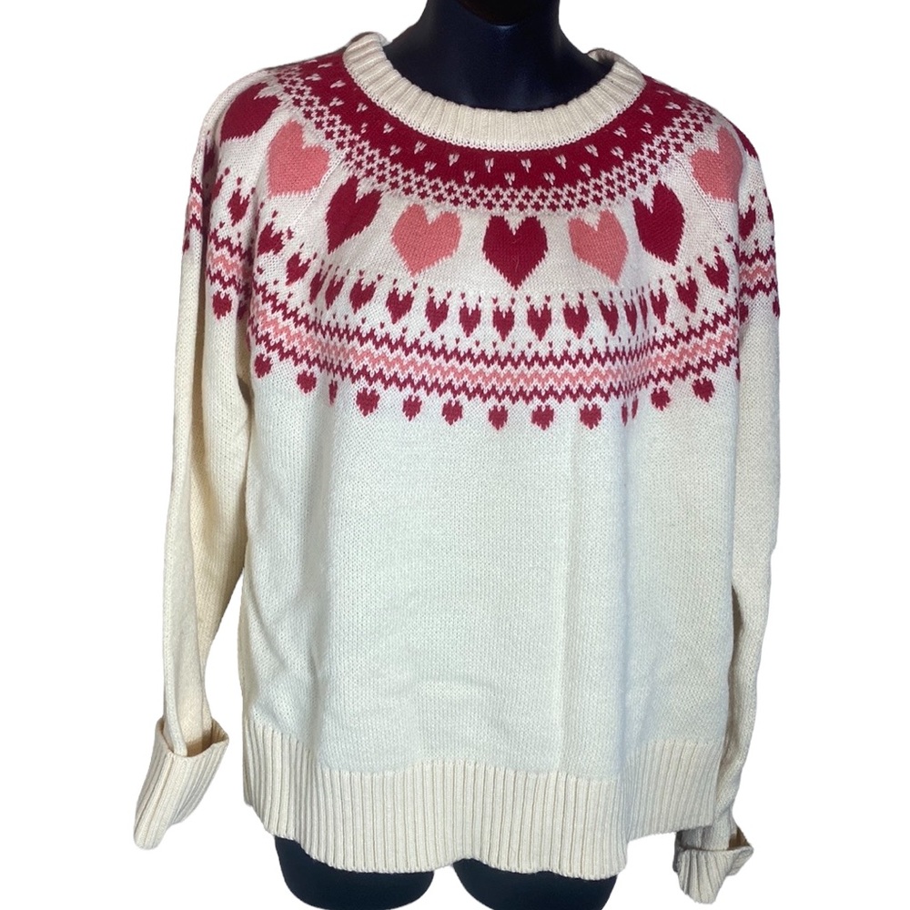 Kiel James Patrick medium cream kit hearts fair isle sweater